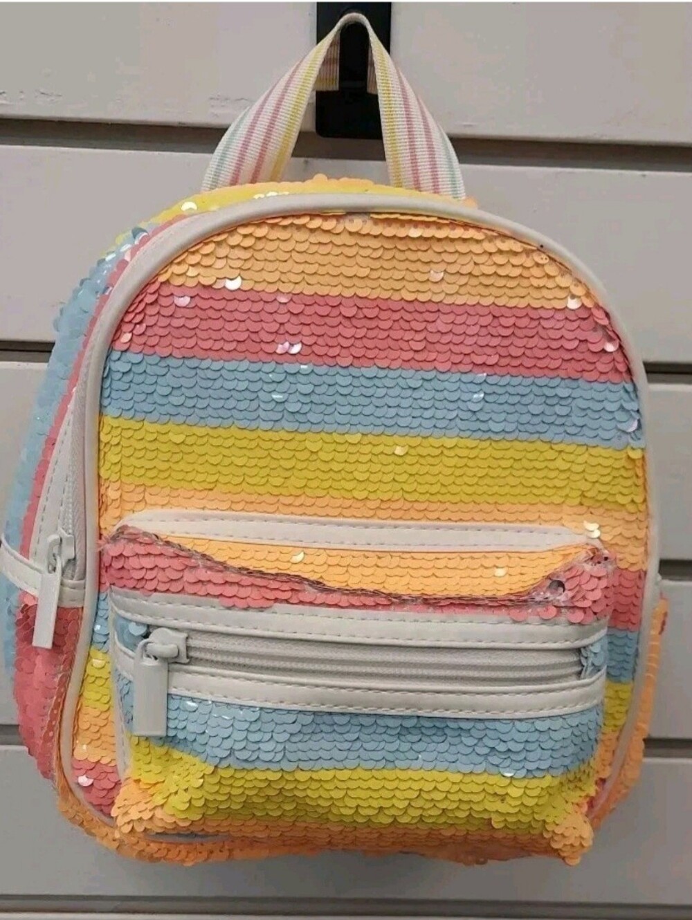 Claire’s Club Girls Pink Orange Yellow Revers Sequin Striped Mini Backpack